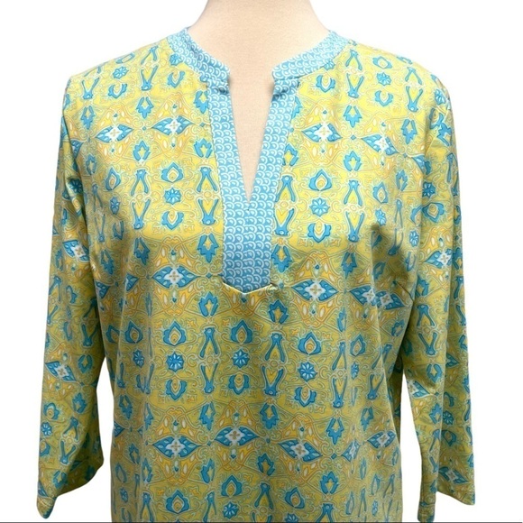 J. McLaughlin Split Neck Printed Stretch Tunic Top - Picture 2 of 10